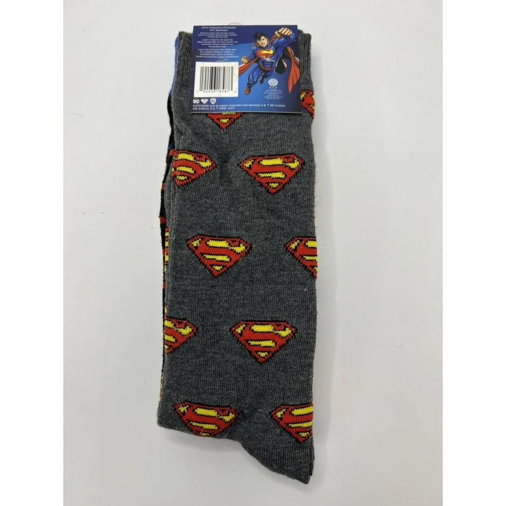 2-Pair Superman Flying Punch and Repeating Symbols Pack of Crew Socks
